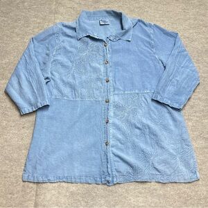 Vtg Cottagecore Grannycore Embroidered Floral Made USA Button Down EUC Small